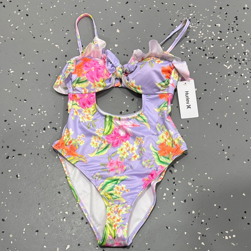 Hurley Floral Cut-Out One Piece - Lavender and Pink